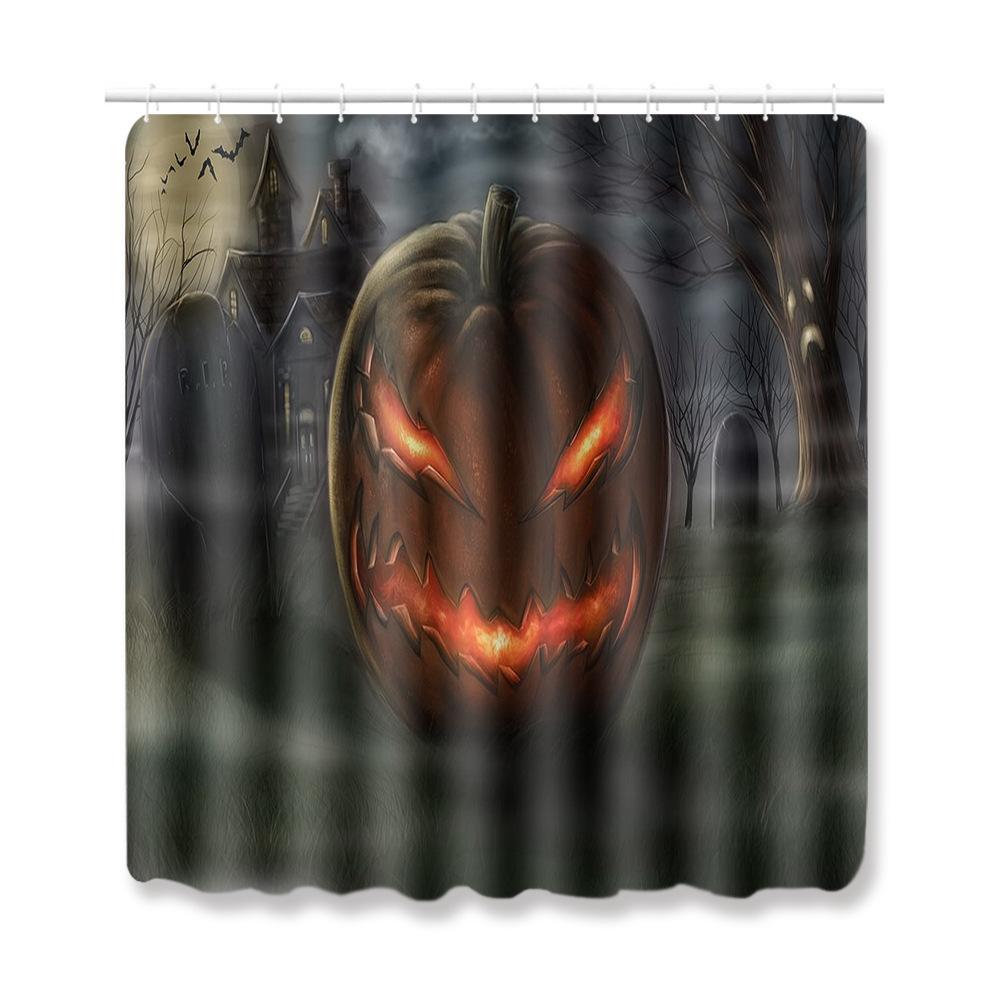 Halloween Shower Curtain Floor Mat Combination Four-Piece Set Bathroom Toilet Carpet Shower Room Foot Mat