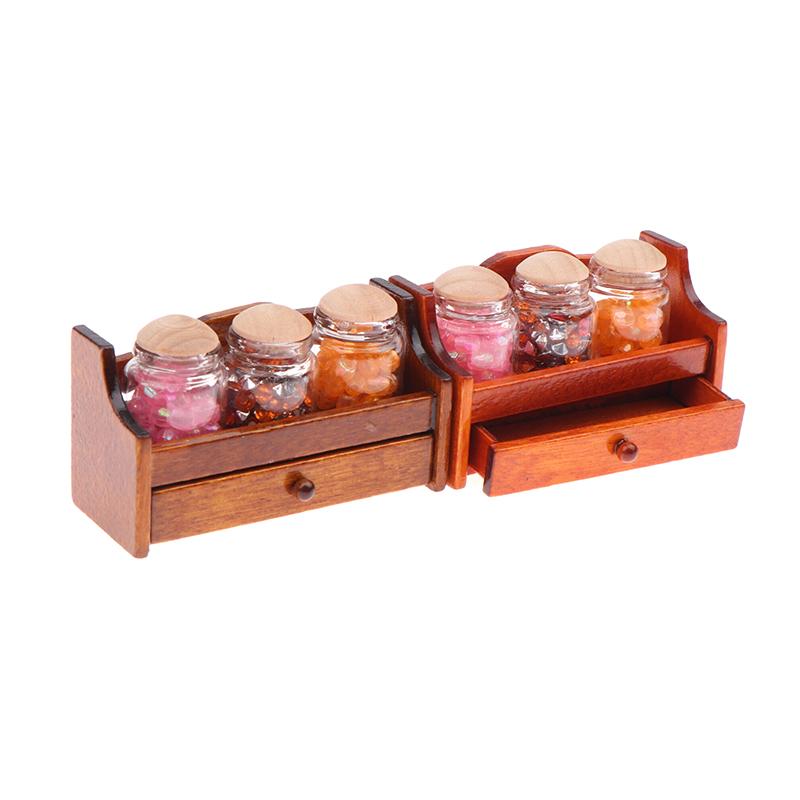 1/12 Dollhouse Mini Jar Rack Storage Rack With Jar Dollhouse Mini Kitchen Decoration Dolls House Scene Decor Accessories