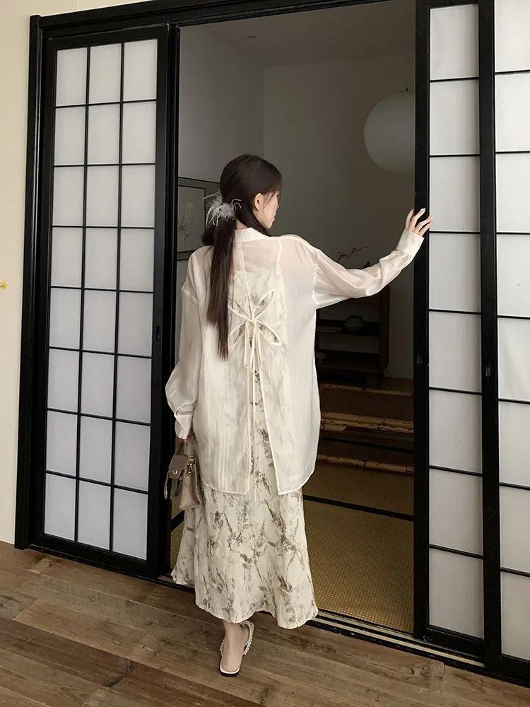 Женский летний шифоновый кардиган с воротником поло: Рубашка от солнца в китайском стиле