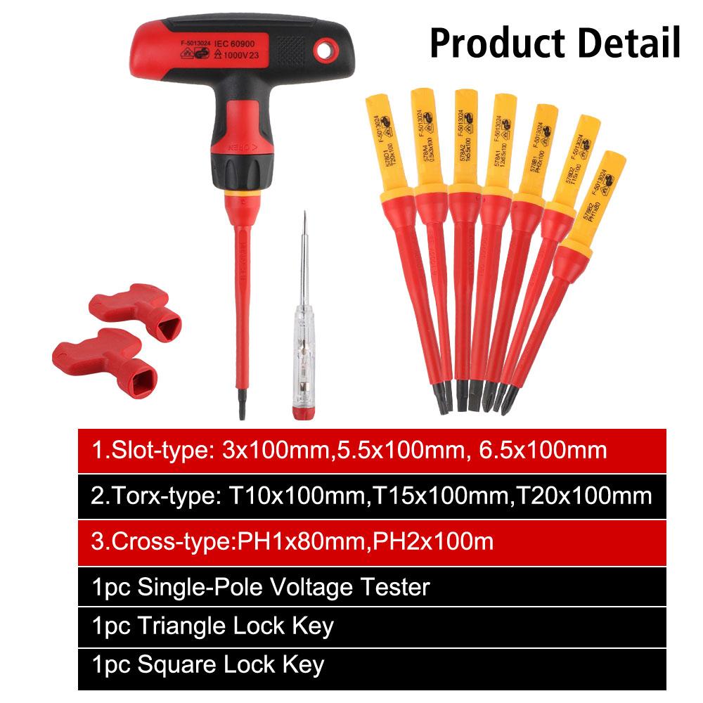 1000V with Phillips Slotted Torx Bits CR-V Magnetic Tip T-shaped Screwdriver Kits Electronic Insulated