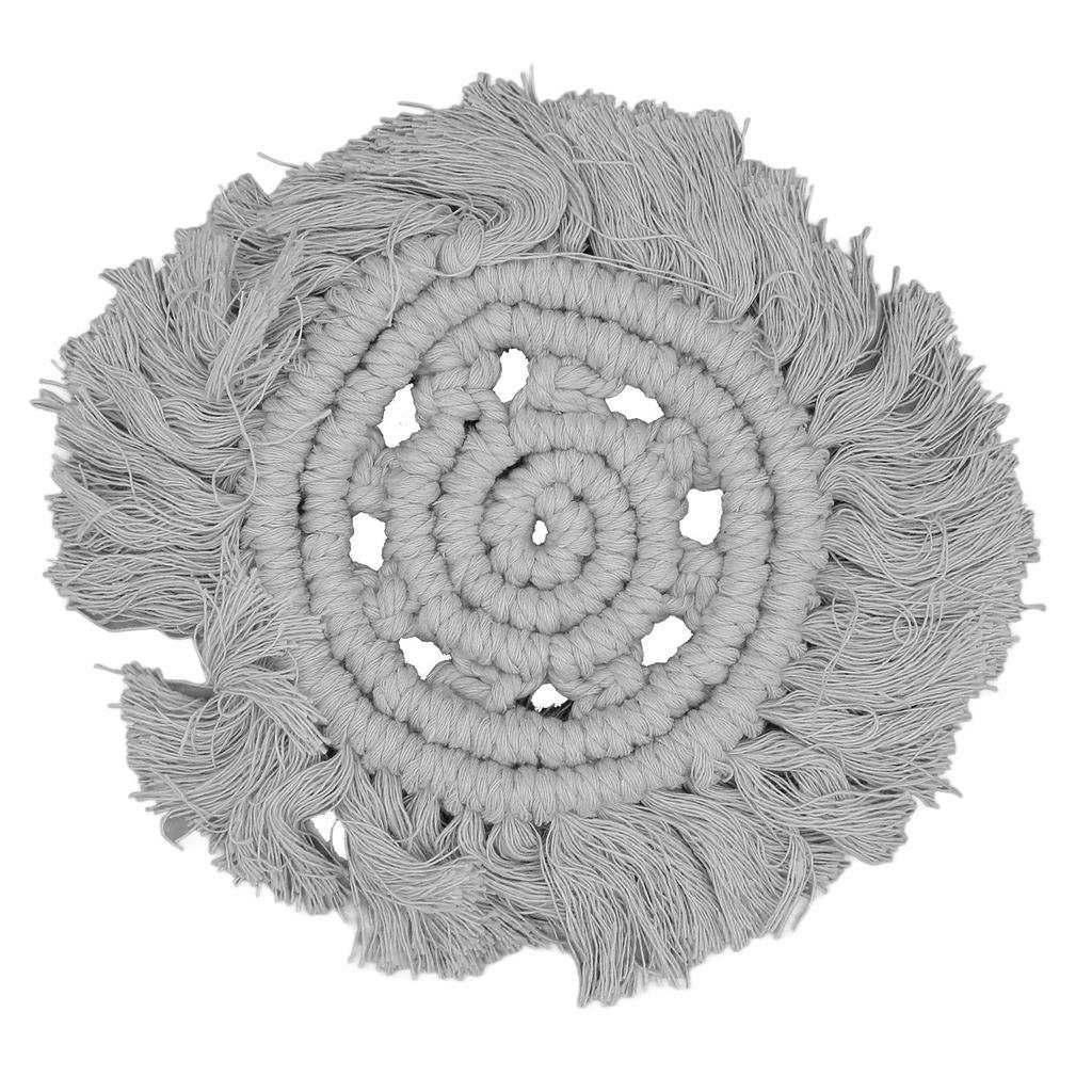 4pcs Cotton Thread Woven Drink Coasters with Tassel Round Pure Color Elegant   Lipstick Pot Pads Mats