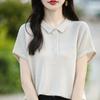 Женская трикотажная рубашка с воротником POIO, летняя полосатая футболка с короткими рукавами и лацканами, модная