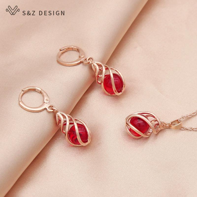 Модные элегантные простые полые серьги с каплями воды, висячие серьги, комплекты ювелирных изделий для женщин, ожерелье с подвеской цвета розового золота