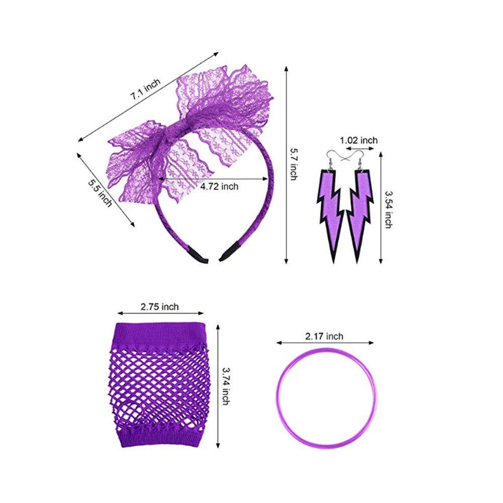 Серьги для девочек Платье Перчатки-сетка Набор аксессуаров для костюма 80-х годов Фантазийное ожерелье