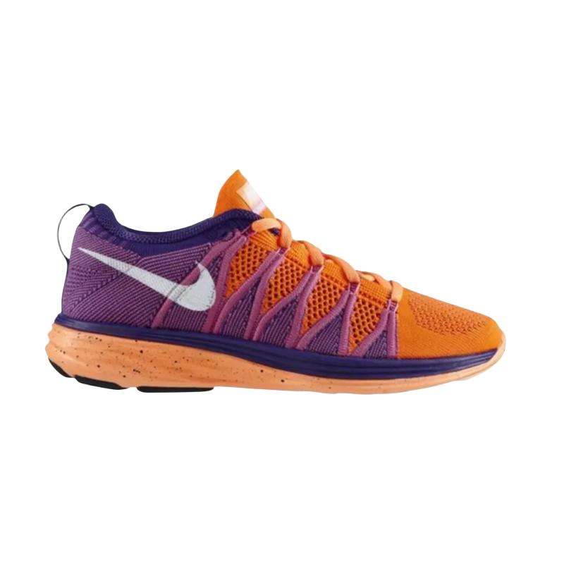 Nike Flyknit Lunar 2 Нескользящие Устойчивые к истиранию Низкие Повседневные Беговые Кроссовки Женские Фиолетово-Оранжевые 620658-815