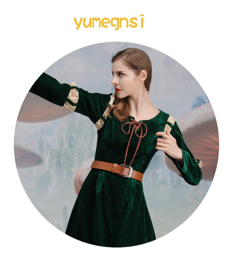 Women's Brave Merida Green Court Long Dress Halloween Cosplay Costume