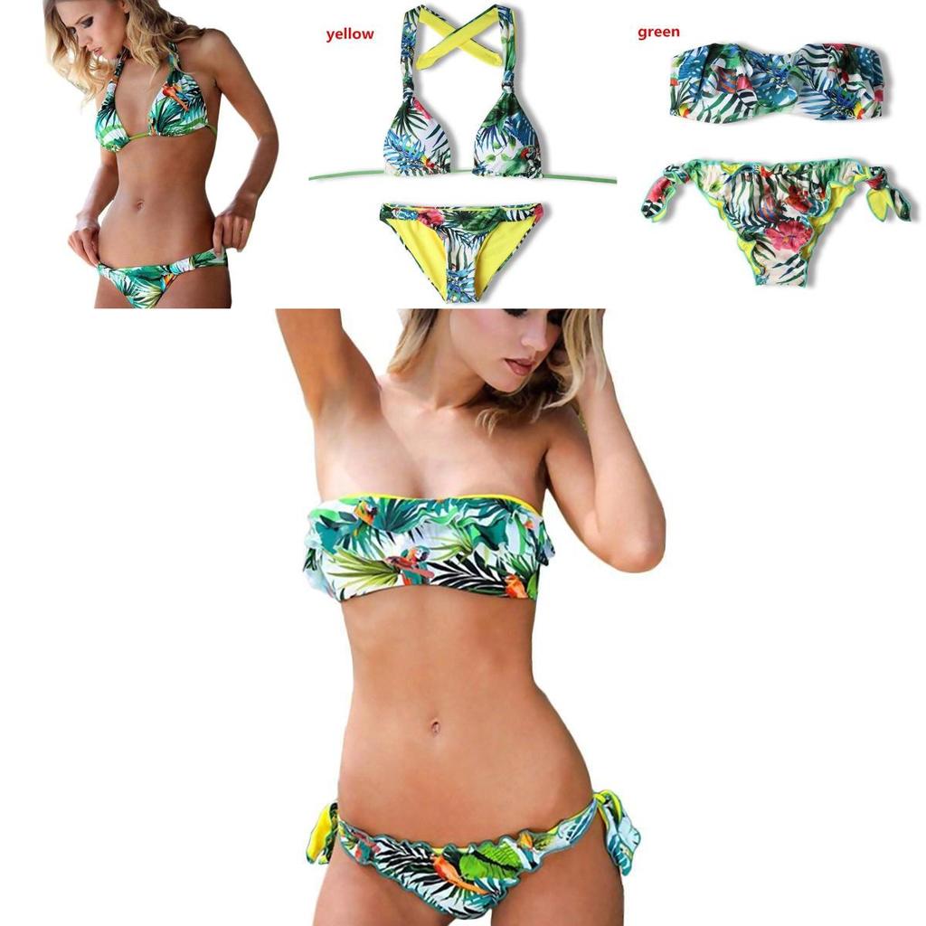 Exquisite Tropical Bikini Set With Green Leaf Print For Stylish Summer Swimwear