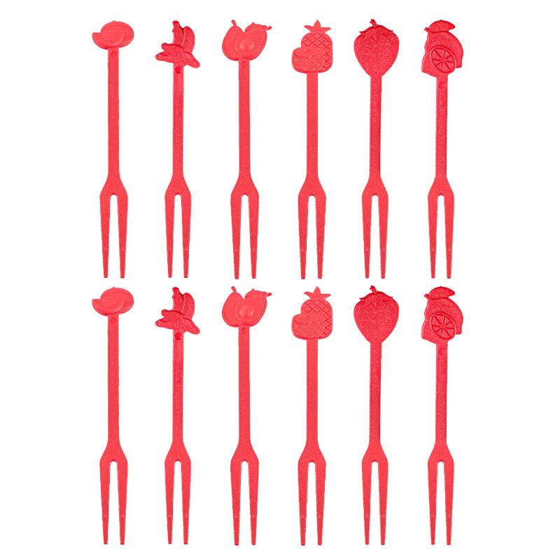 6/12/24/36 Pcs Creative Household Fruit Fork Food Grade Mini Portable Disposable Plastic Forks Skewers for Fruit Cake Desserts