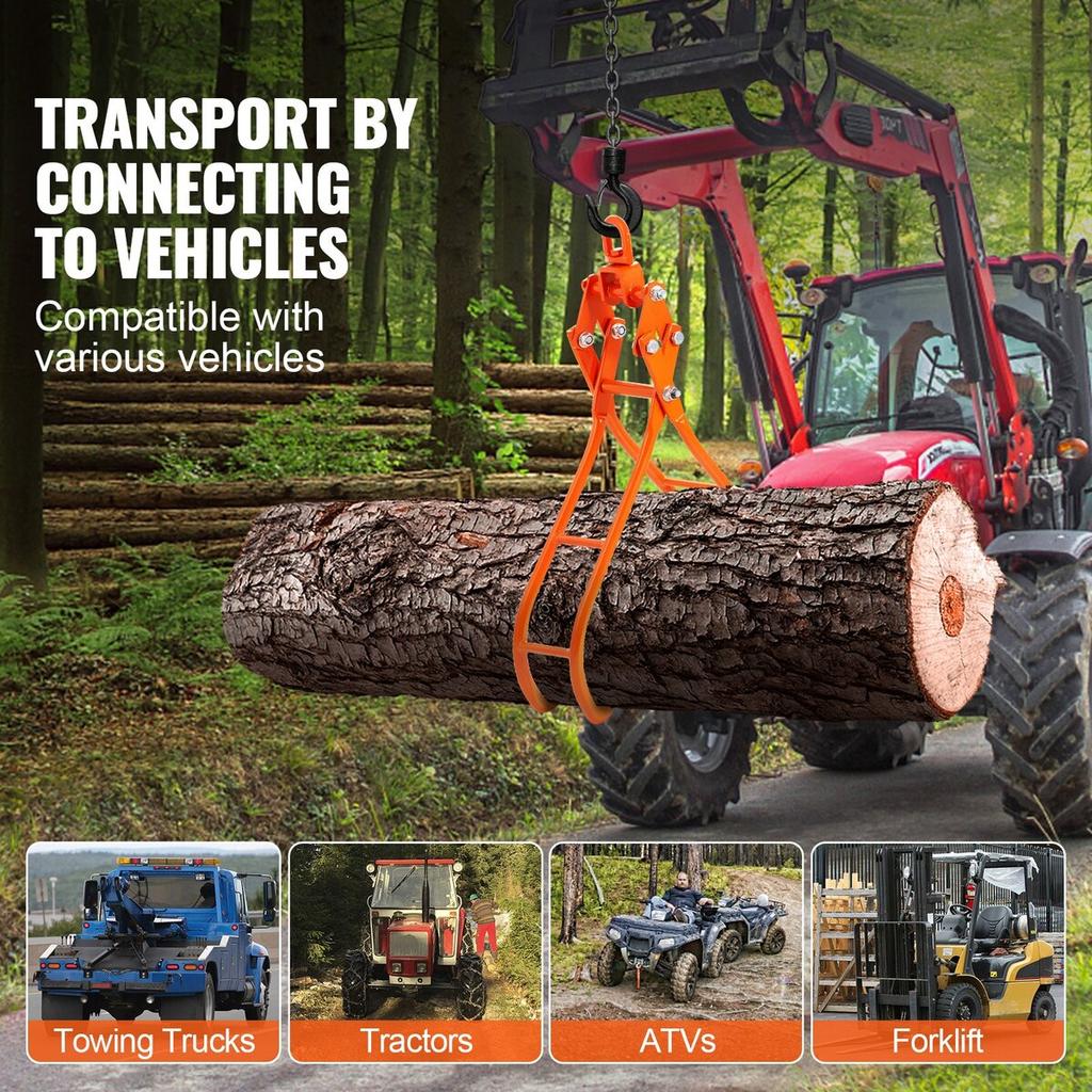 Timber Claw Hook, 36 inch 4 Claw Log Grapple for Logging Tongs, Swivel Steel Log Lifting Tongs, Eagle Claws Design with 3307 lbs/1500 kg Loading