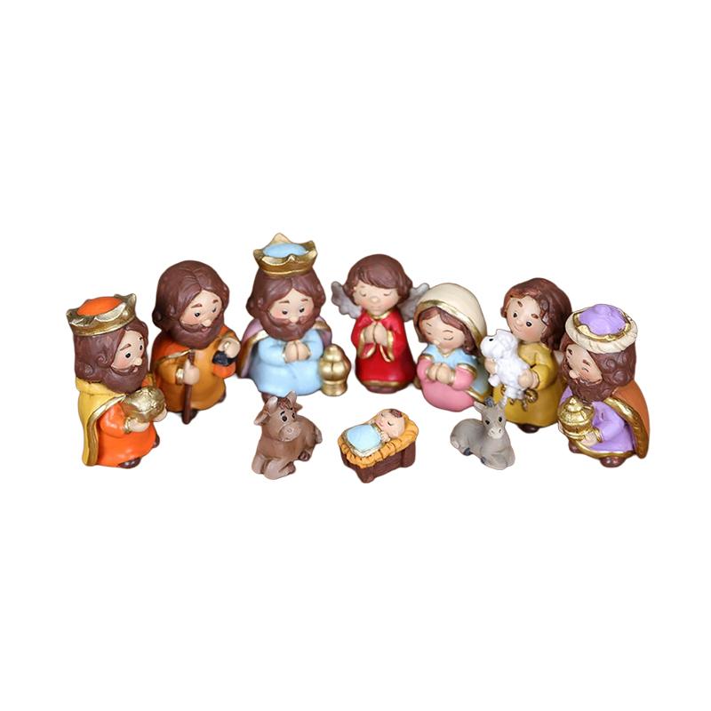 Christmas Manger Scene Figurine Set Cartoon Nativity Characters Decorative Ornament For Holiday Home Decoration And Gift Giving