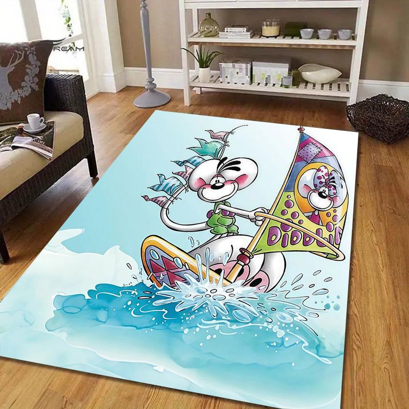 Diddl the Jumping Mouse Flannel Pattern Square Carpet,Area Rug,Carpet Rug for Living Room Bedroom Sofa Playroom Decor,Non-slip Floor Mat