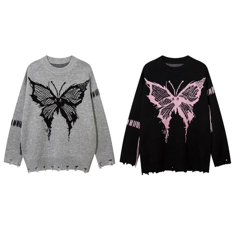 Oversized Knit Sweater Men Women - High Street Style Cable Jacquard Distressed Detail Loose Fit Winter Warm
