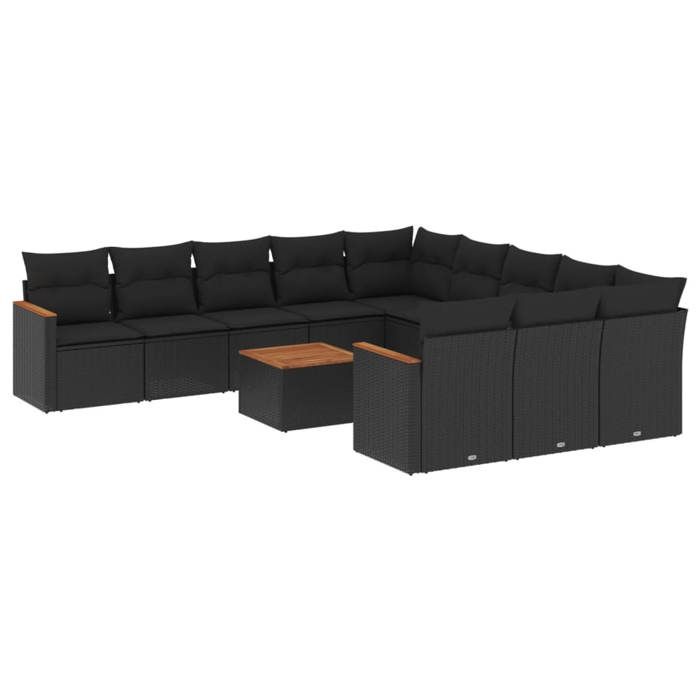 VidaXL Salon de Jardin avec Coussins 12 pcs, Canapés de Terrasse, Ensemble de Meubles de Patio, Mobilier d'Extérieur, Noir 3226433