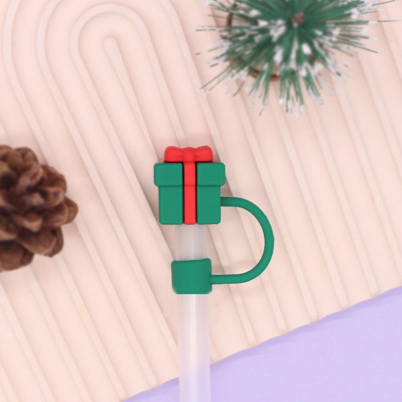 1pc Christmas Straw Cover Caps Silicone Straw Tips Protectors for 10mm 8mm Drinking Straws Reusable Cute Straw Toppers Cup Cover