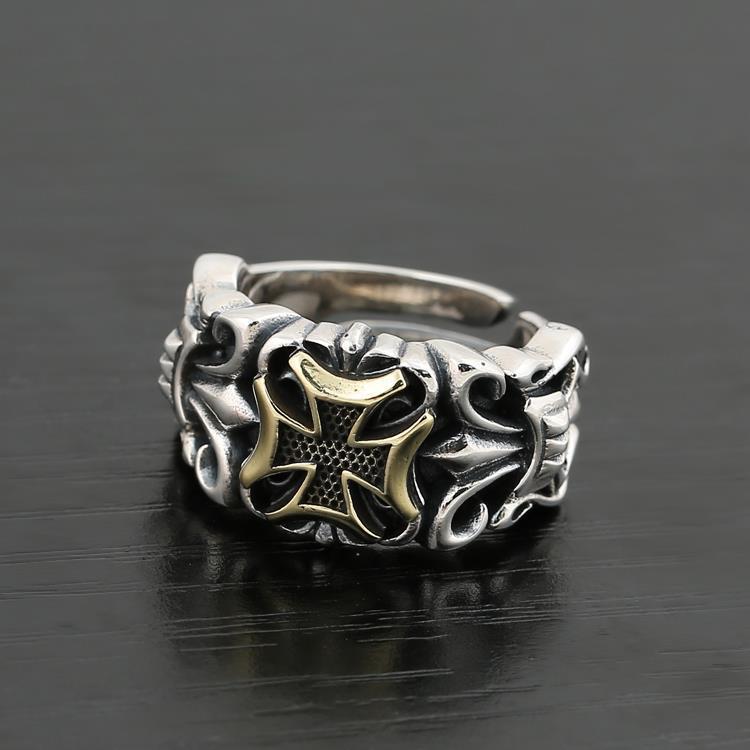 Men Hip Pop Embossed Cross Open Ring