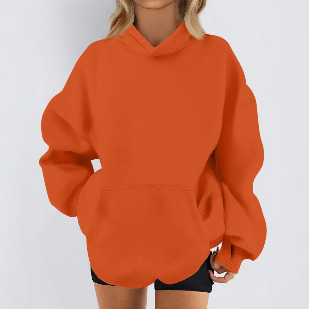 Women's Fashion Casual Long Sleeve Solid Color Hooded Sweatshirt Tops