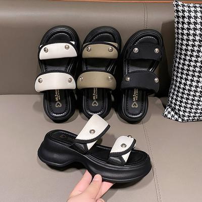 Французская подошва с одним словом женская обувь летом 2024 года, новая универсальная верхняя одежда на толстой подошве, приморские пляжные классные тапочки