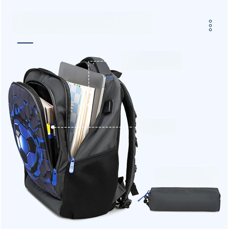 Elementary School Student Backpack Hard Shell Football-Themed Weight-Reducing Boys' Double-Shoulder Bag Large Capacity With Small Pencil Case Set