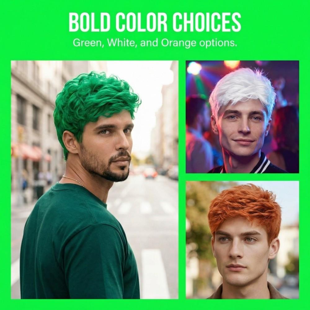 Green White Orange Men Wig with Bangs Natural St. Patrick's Day Wigs Carnival Party