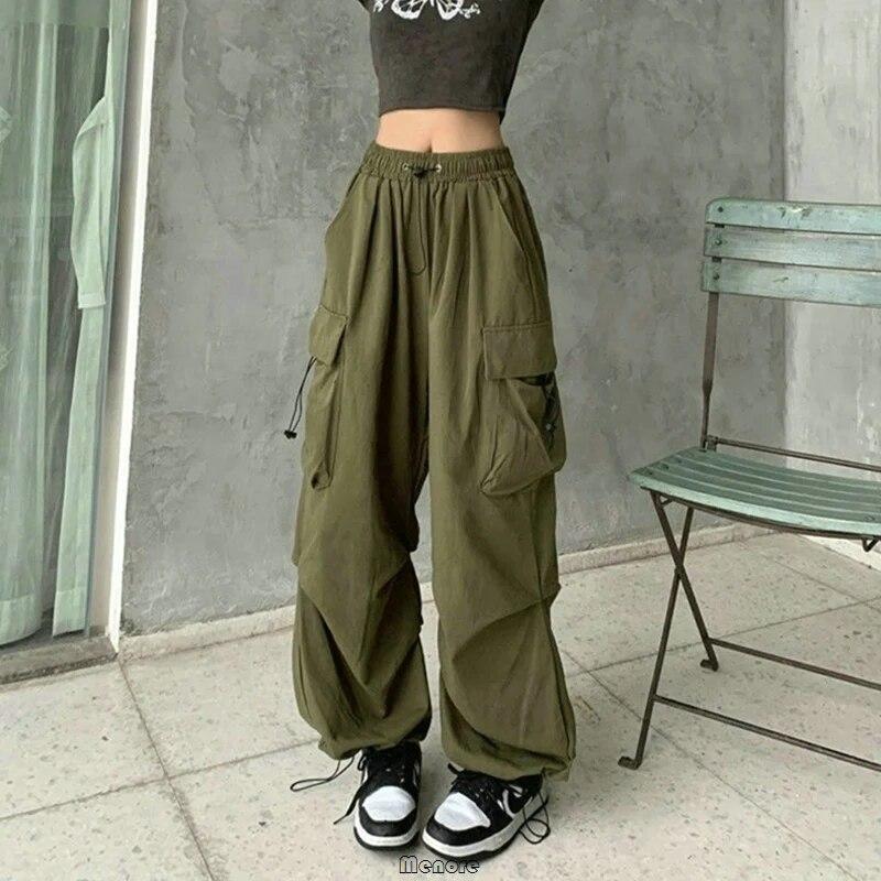 Y2k брюки-карго женские уличные повседневные широкие брюки Harajuku винтажные однотонные мешковатые прямые брюки женские спортивные штаны большого размера
