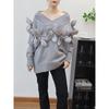 Осень новый утолщенный пайетки тяжелая промышленность трехмерный цветок вязаный свитер топ свободный высококачественный свитер пуловер женщина