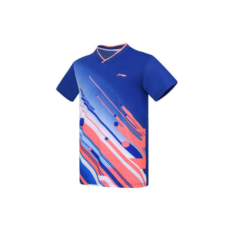 Li-Ning Повседневная спортивная быстросохнущая футболка с короткими рукавами для пинг-понга, мужские топы Dream-Blue AAYS017-3