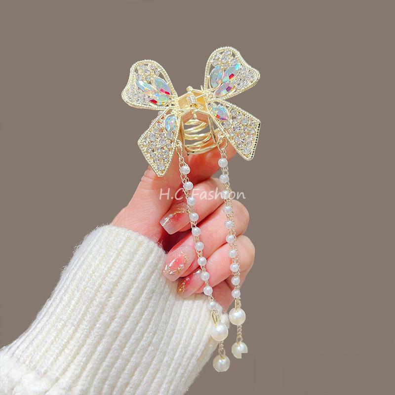 Tassel Butterfly Pearl Hair Clip Women Hair Claw Hairpin Hair Crab Hairaccessory