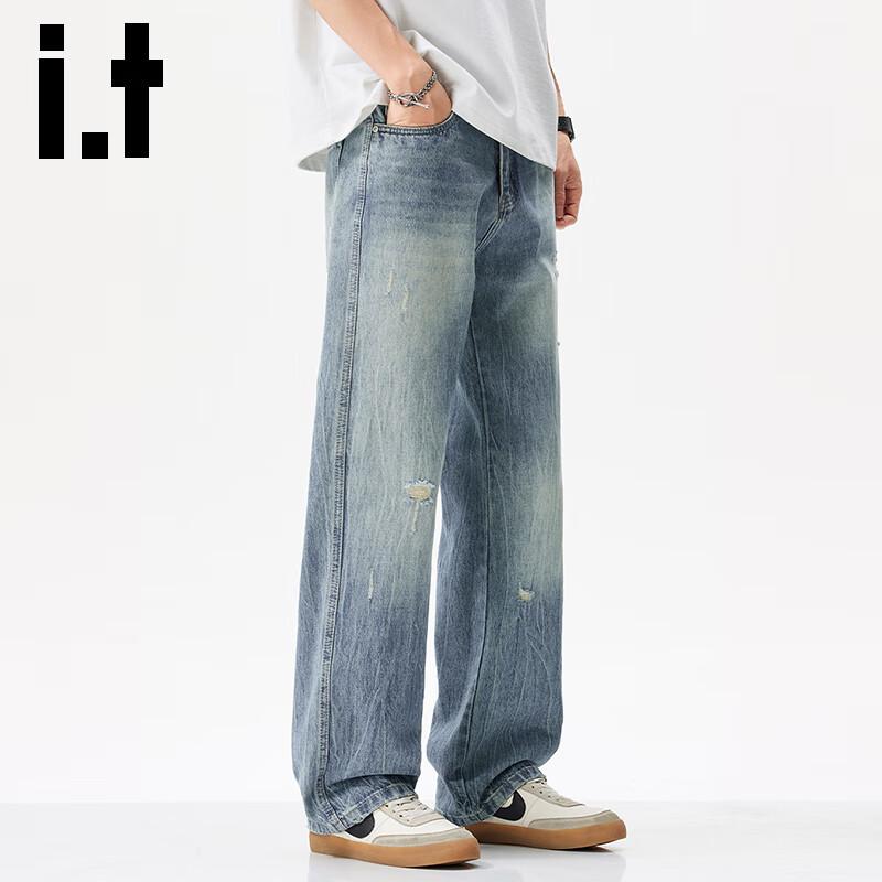 Izzue It Мужские Свободные Прямые Рваные Джинсы