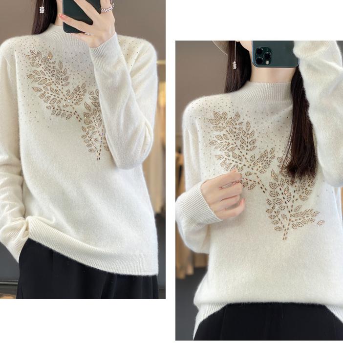 Осень/Зима Женский Полуводолазный Свитер Свободный Пуловер Со Стразами Трикотаж Мягкий Трикотажный Топ