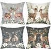 2D Flat Printing Christmas Deer Pillows With Snowflake And Flowers Polyester Pillowcase, Sofa Decorative Cushion Cov