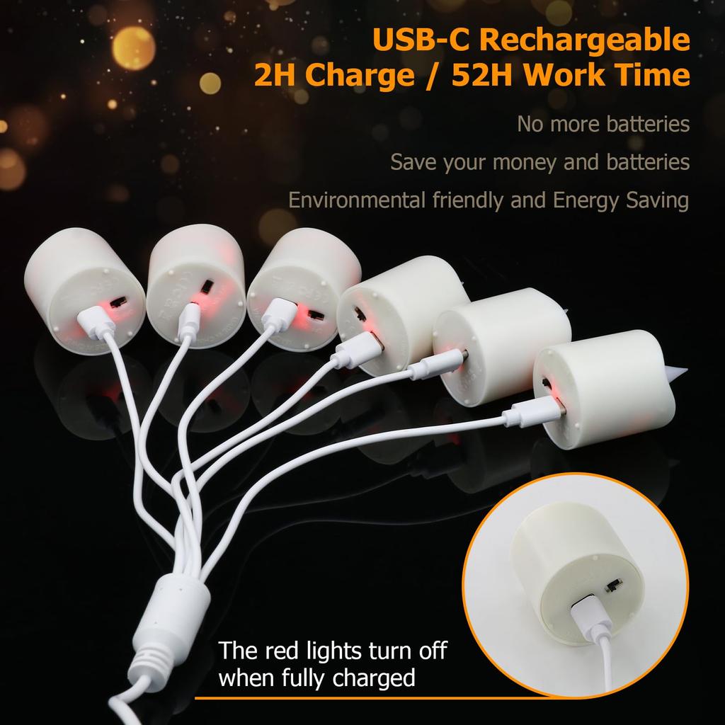 PChero Candle Lights, USB-C Rechargeable LED Candles, Timer Function, Energy-Saving, Power Outage Safe, Remote Control Included, Warm White Light,