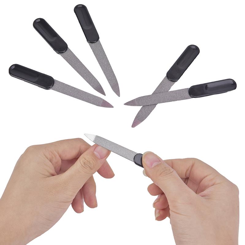 5Pcs Plastic Handle Metal Double Sided Nail Files Diy Manicure Pedicure Tool