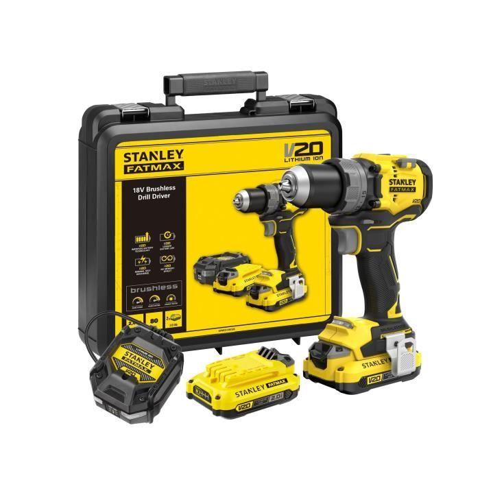 Perceuse visseuse sans fil - 18V - STANLEY FATMAX V20 - SFMCD725D2K-QW - Brushless - 80Nm - 2 batteries 2Ah + chargeur 1,25 A