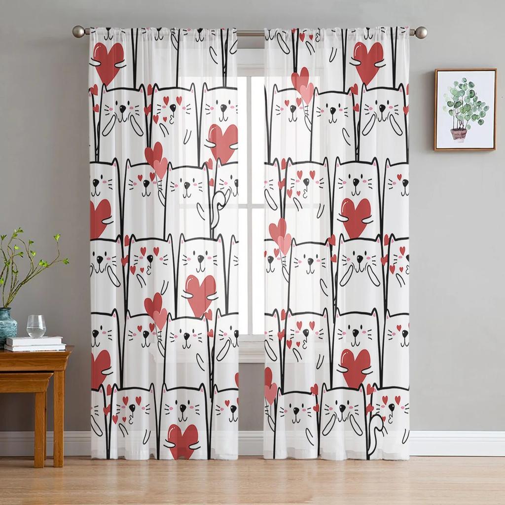 Разноцветные тюлевые занавески с животными, современные прозрачные шторы для кухни, гостиной, спальни, украшения