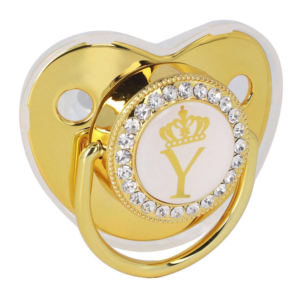 Детская пустышка, портативная, изысканная, с золотыми буквами короны, со стразами, с цепочкой-зажимом