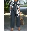 Women's 3-piece Set, Printed Cardigan Jacket and Solid Color Inner Strap Casual Pants Daily Set