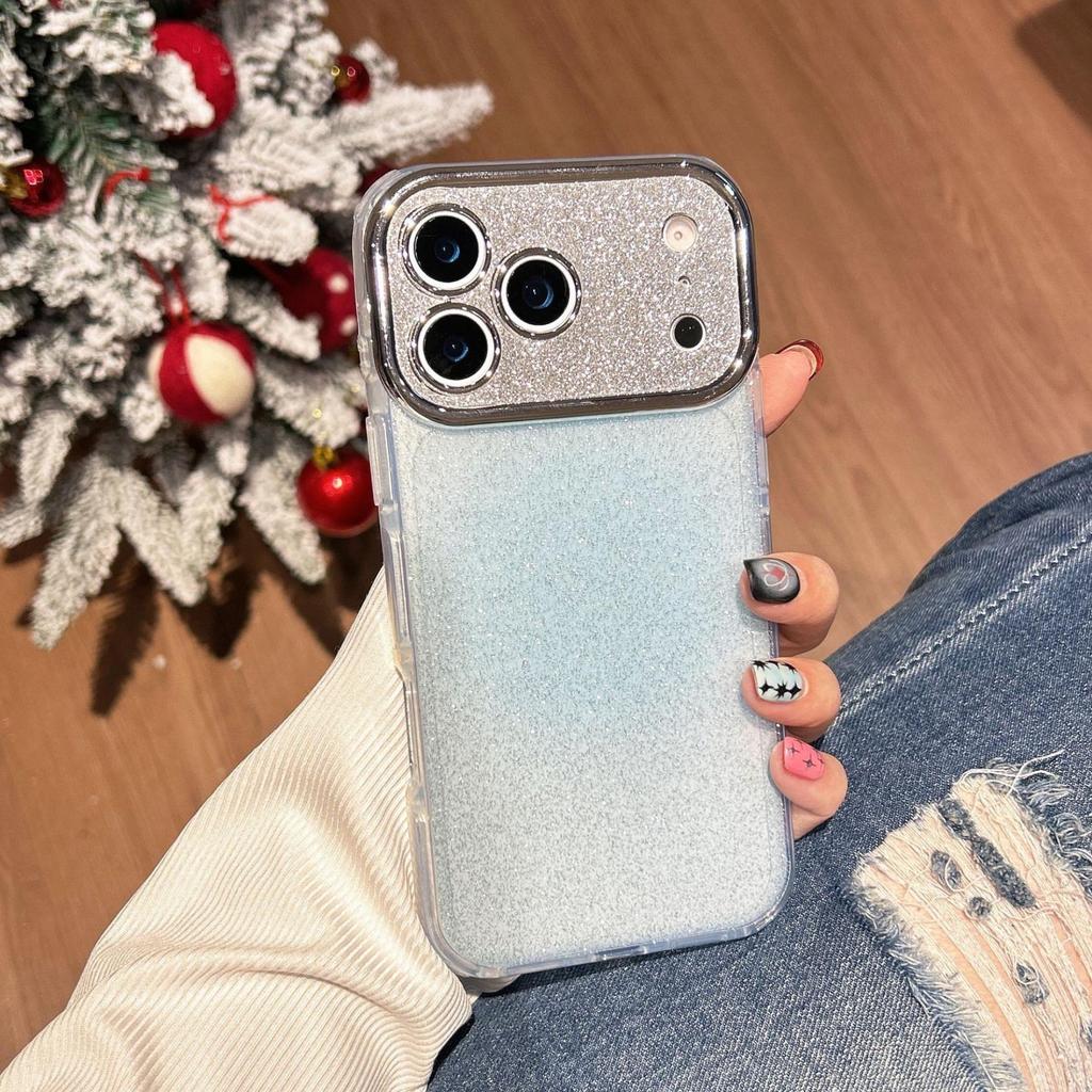 Совместимость с Apple: Роскошный акриловый чехол со блестками для iPhone 16/17 Pro Max. Гальванизированная линза с большим окном.