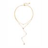 18K Gold Plated Stainless Steel Y Shaped Dainty Chain Water-Drop Pendant Necklace Double Layer Shiny Cubic Zirconia Necklaces