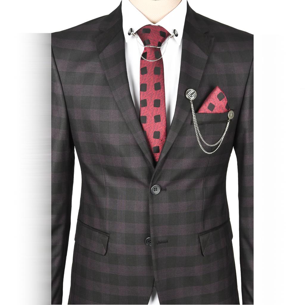 Костюм из 2 предметов DeepSEA с карманами и прорезью в клетку с двойной пуговицей и двойной прорезью 2300300