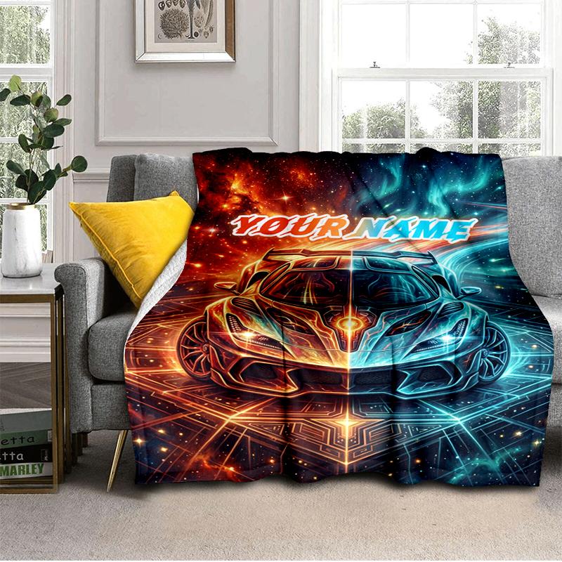 1PC Custom Name Space Fusion" flannel blanket versatile,all-season throw suitable for the living room,bedroom,camping,travel,and gift