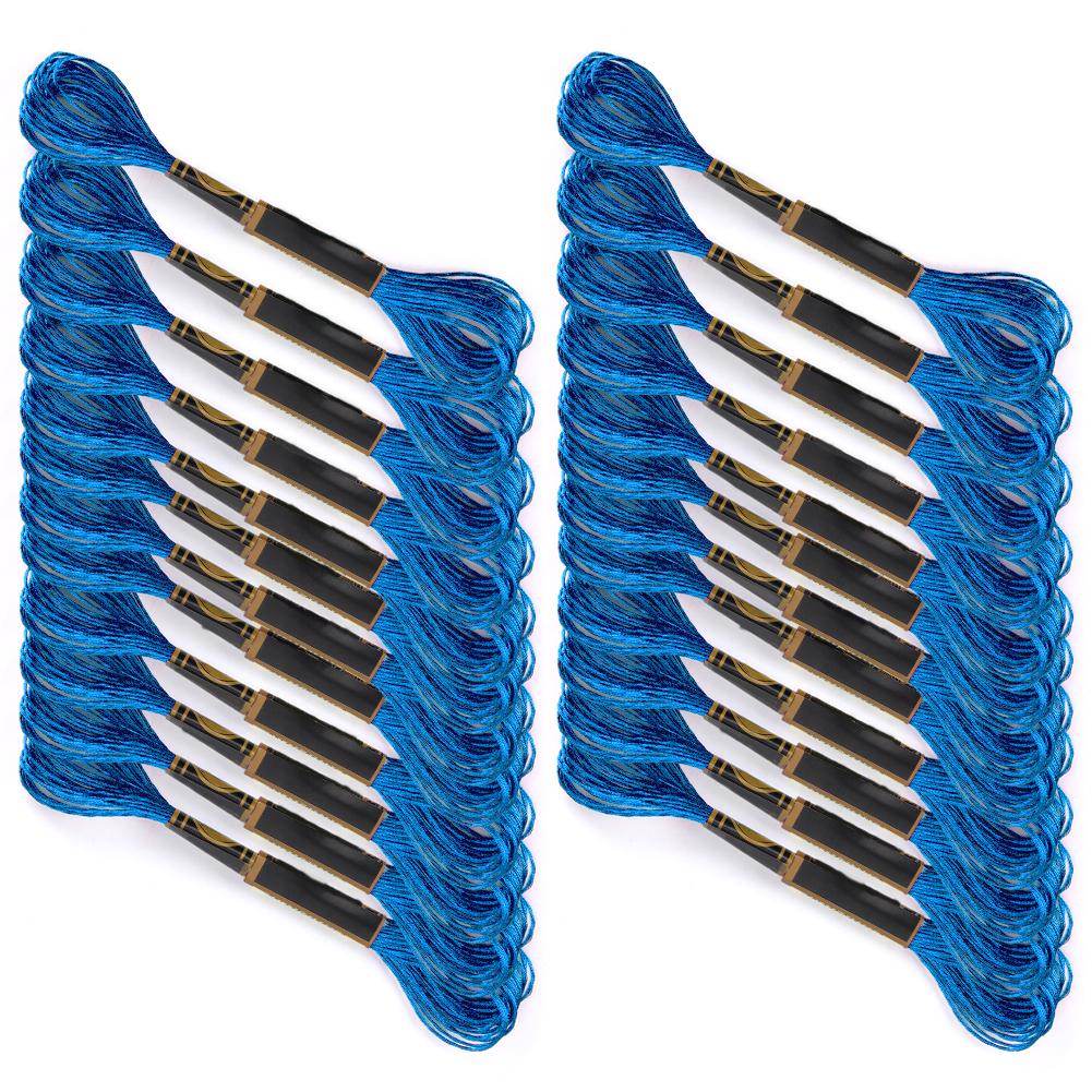 24 шт. Нитки для вышивания крестом Вышивка Глянцевая синяя Плетеная нить Пряжа ручной работы Хлопковые мотки