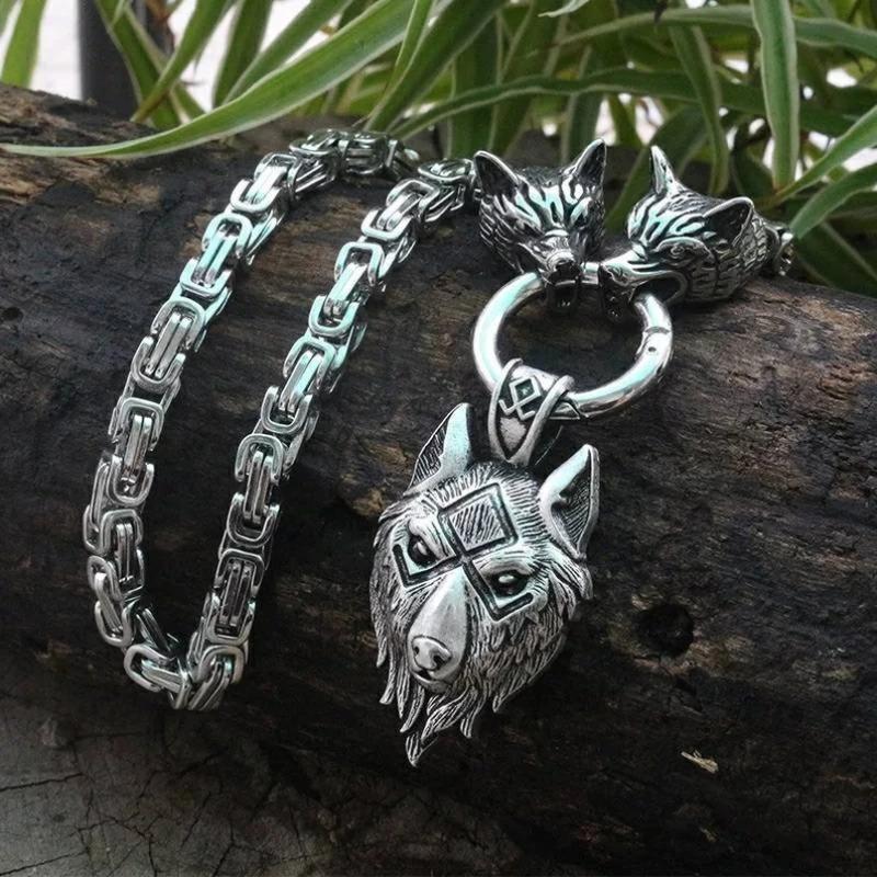 New Vintage Nordic Men's King Chain Wolf Head Pendant Necklace Jewelry Best Gift