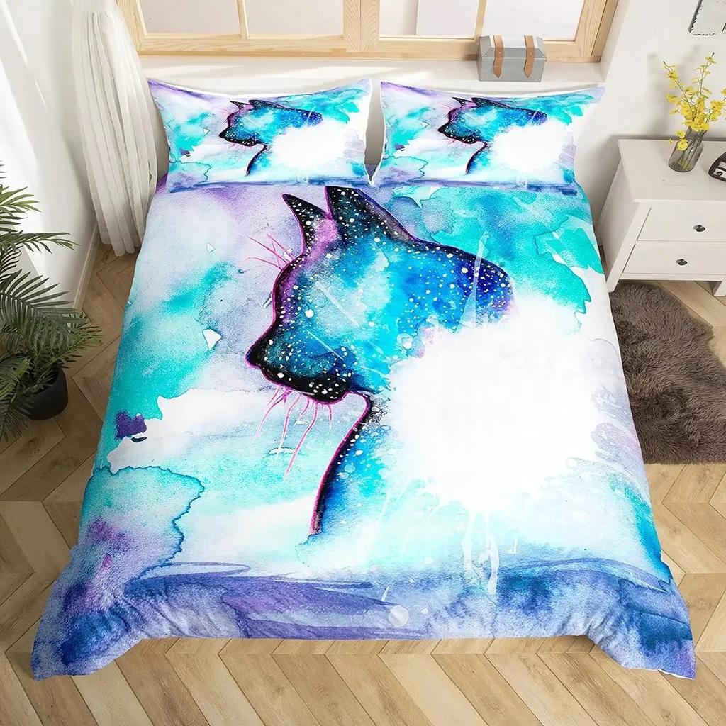 Funny Pirate Cat Duvet Cover Set Cat Riding Whale Japanese-Style Sea Wave Bedding Sets Stripe Lines Comforter Cover Full Queen