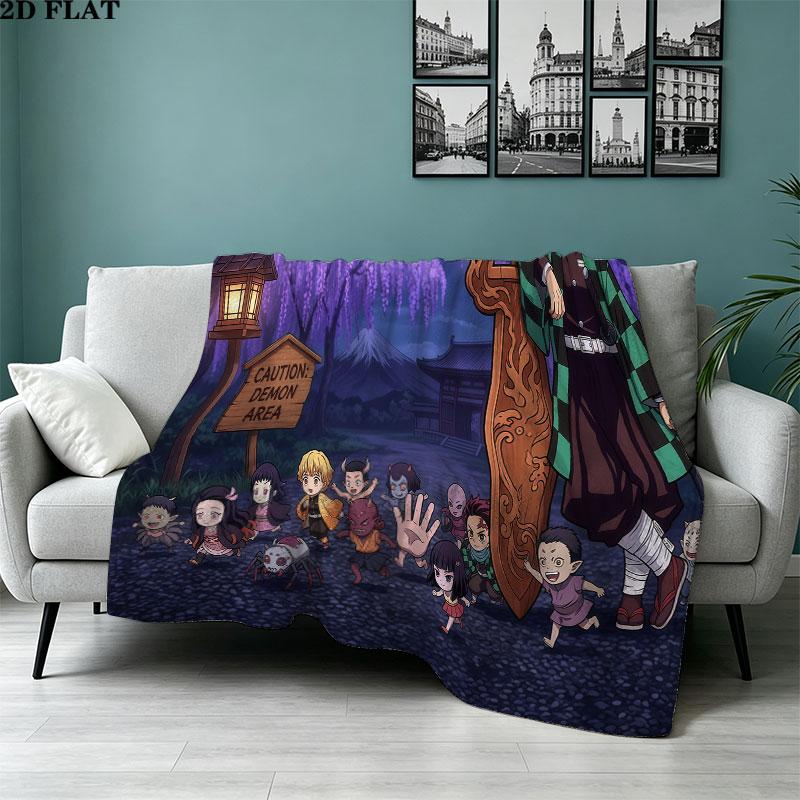 1PC Demon Slayer Patterned Flannel Blanket Suitable For All Seasons For Home Decor Warmth And Comfort Gifts Holiday Present