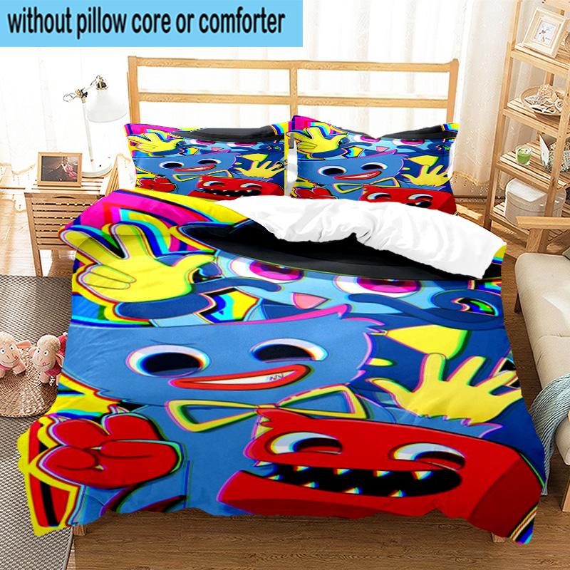 Blue Monster Huggy Family 3pcs Bedding,Including 1pc Duvet Cover And 2pcs Pillowcases Perfect for Christmas,Ideal for Bedroom, Dormitory
