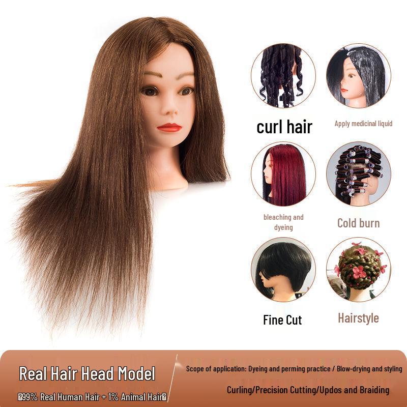 Apprentice Hair Styling Mannequin Head with Real Hair for Perming, Curling, and Makeup Practice