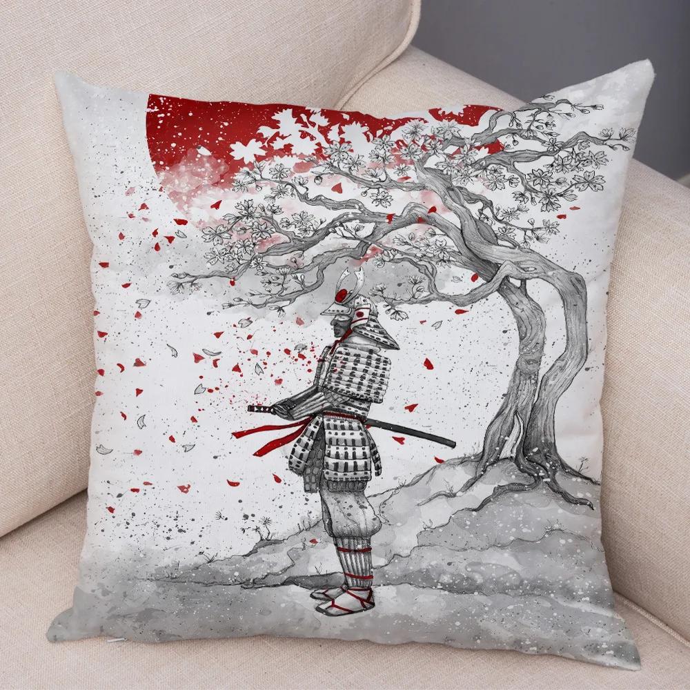 Чехол для подушки в японском стиле Ink Warrior для дивана, дома, с двойным принтом, декор, красивый пейзаж, наволочка для девочки, мягкий плюшевый чехол для подушки