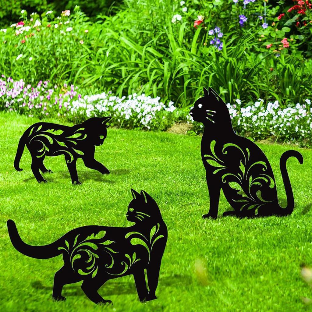 3Pcs Cat Metal Decorative Garden Stakes Animal Weather Resistant Lawn Ornaments Halloween