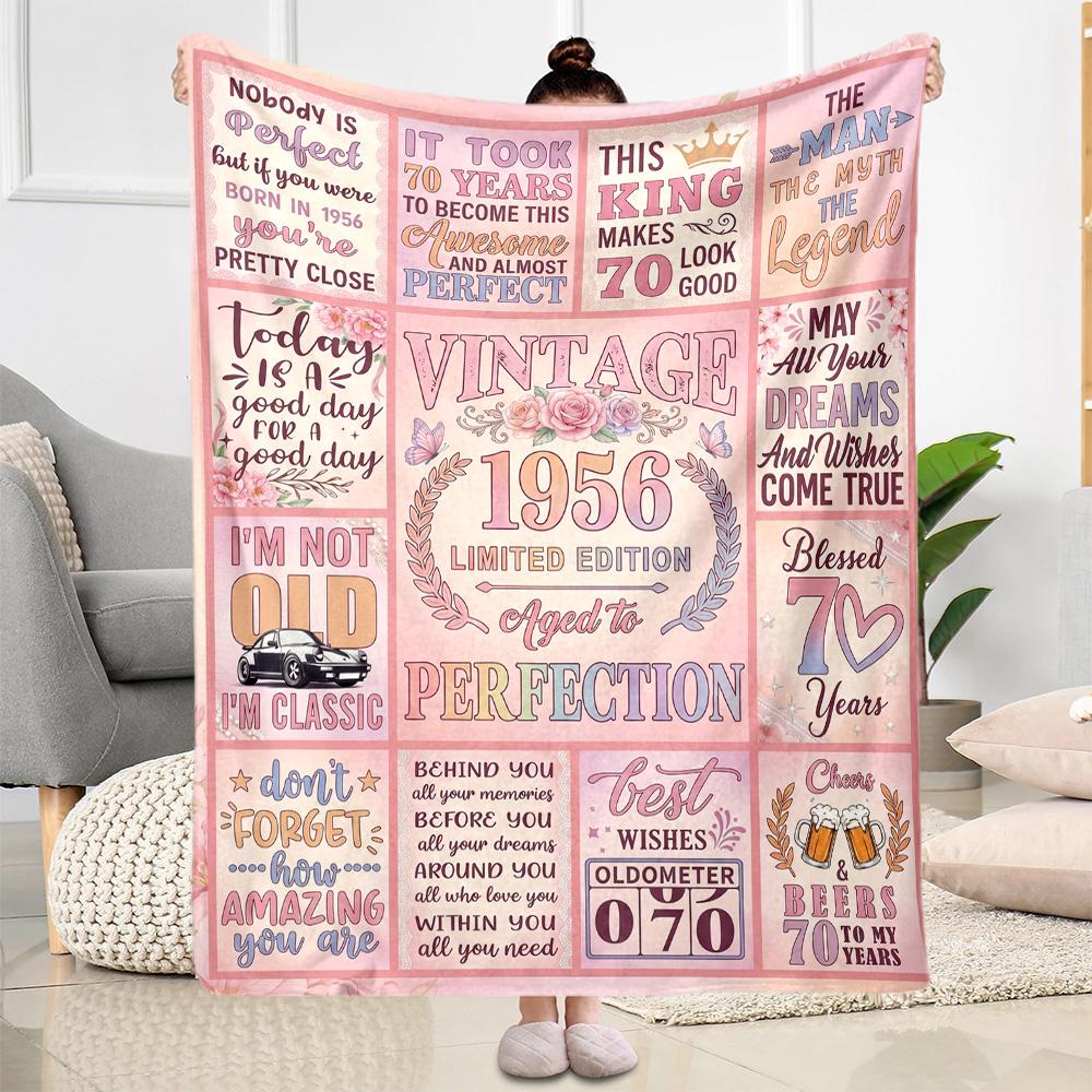 Vintage 1956 Celebration Flannel Blanket-Soft and Suitable for Sofas,Beds,Offices,Travel,All Seasons,Great Gift for Holidays and Birthdays.