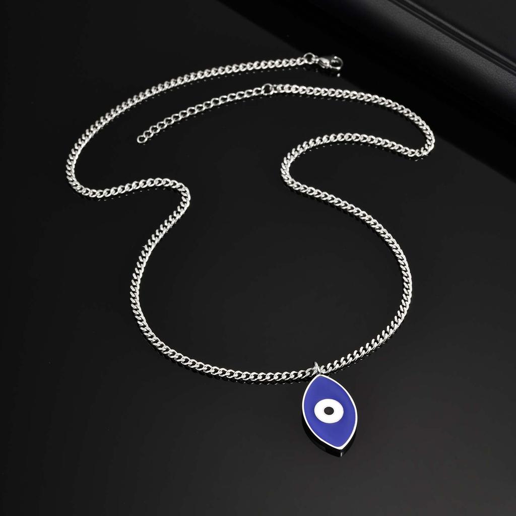 Evil Blue Eye Pendant Necklace for Men Stainless Steel Oval Lucky Eyes Necklace Personality Fashion Jewelry Gift Wholesale